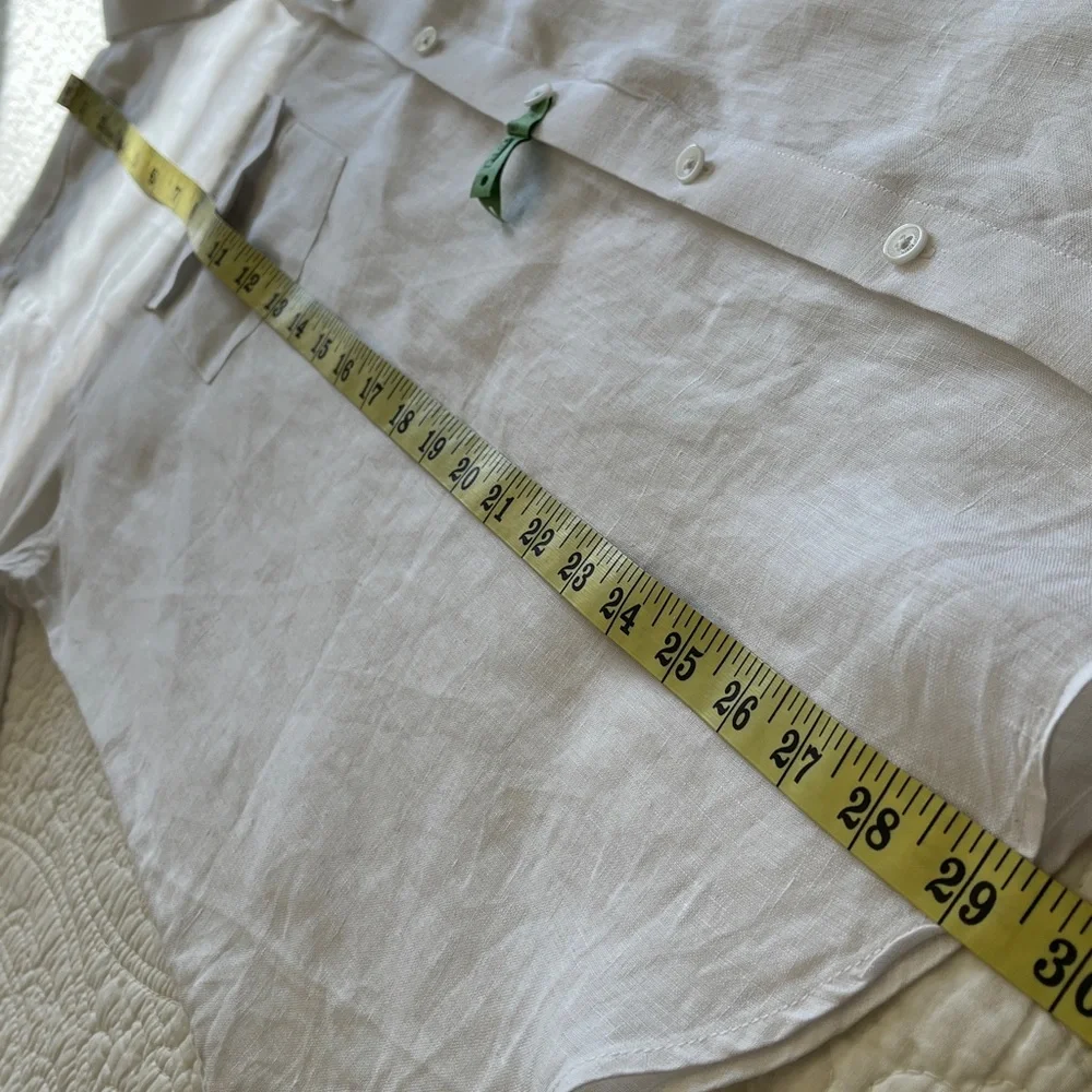 Calvin Klein Linen Shirt‎ Men’s Large White Roll Tab Sleeves Resort Quiet Luxury